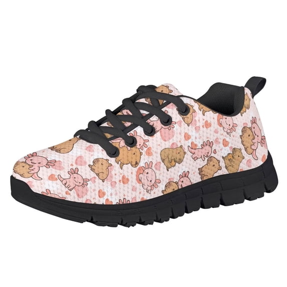 Chririnla Kids Sneakers Capybara Axolotl Shoes Casual Comfort Slip on Sneakers Boys Girls Lace up Athletic Running Shoe School Cartoon Sneakers Size 1