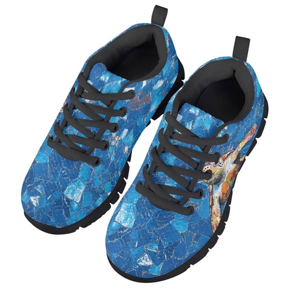 Chririnla Kids Sneakers for Boys Blue Turtle Shoes Size 10.5 Lace up Running Tennis Shoes Lightweight Breathable Sport Athletic Sneaker