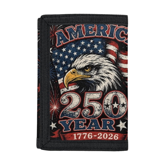 Chririnla Kids Trifold Wallet America 250 Year Eagle Print Foldable Trifold Card Wallet for Sports, Polyester Slim Coin Storage Pouch