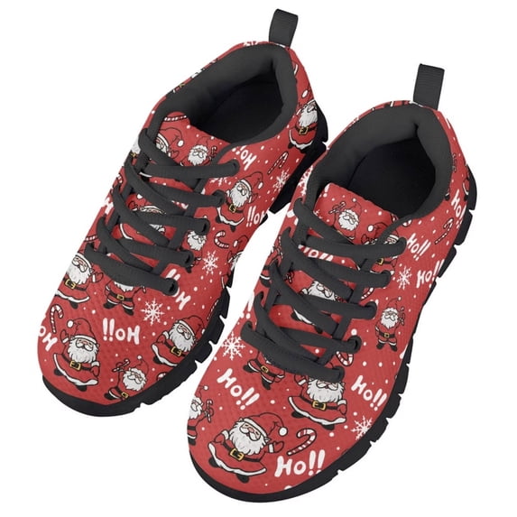 Chririnla Kids Xmas Shoes for Boys Size 4 Happy Santa Claus Sneakers Girls Mesh Walking Shoes Casual Lace up Comfort Athletic Running Shoe