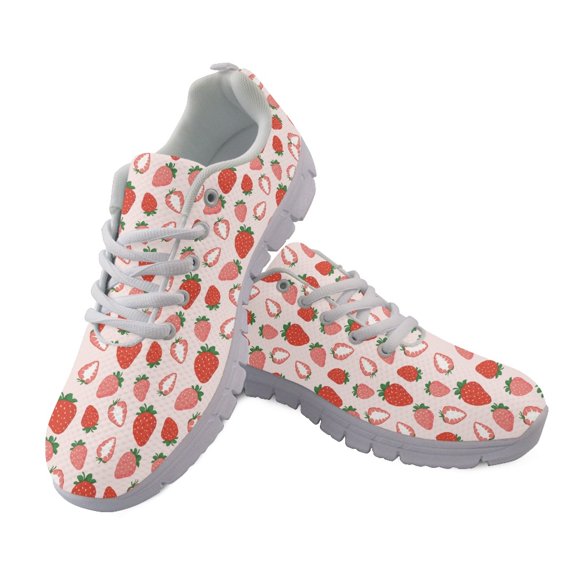 Chririnla Lace Up Running Shoes for Camping Gym, Mesh Casual Anti-Slip Athletic Trainers, Strawberry