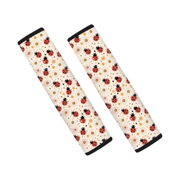 Chririnla Ladybug Daisies Seat Belt Cover Pad 2 Pack, Seat Belt Covers Polyester Durable Quick Magic Tape for Trucks Car Cars