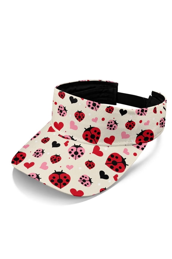 Ladybug Hearts Print Sun Visor Women Wide Brim Hat Adjustable Outdoor Cap Open Top Visors Hats Headwear Men Sport Running Golf Travel