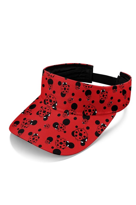Ladybug Print Adjustable Visor Hat, Polyester Fabric UV Protection Outdoor Visor Cap Open Top Sun Visor Hat for Men