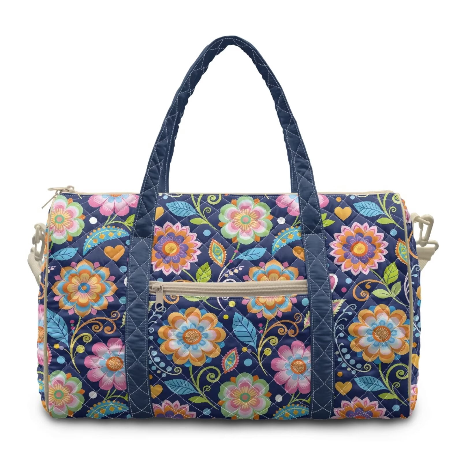 Chririnla Large Capacity Change Bag Travel Duffle Women Comfortable Sports Bag with Heavy Duty Sewing & Detachable Strap Hands-Free, Bright Blue Floral Pattern