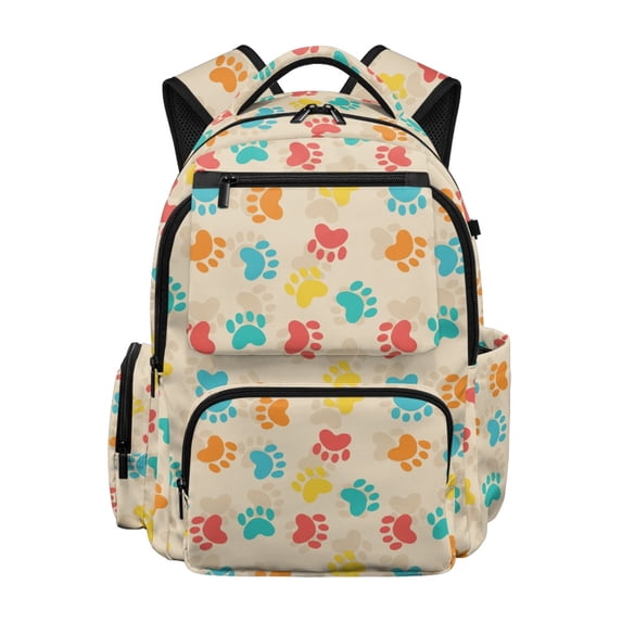 Chririnla Large Capacity School Bag for Elementary School Back to School, Polyester Lightweight Kids Backpacks, Paw Print Pattern