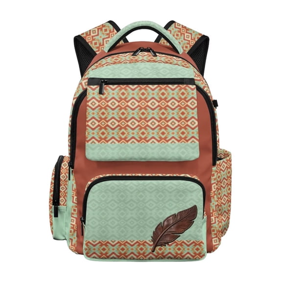 Chririnla Leaf Geometry Print 17 Inch Backpack for Boys Kids 4th Grade Bookbag Large Capacity Front Pocket Waterproof Travel Ruckpack Primary, Middle High Senior School College Supplies