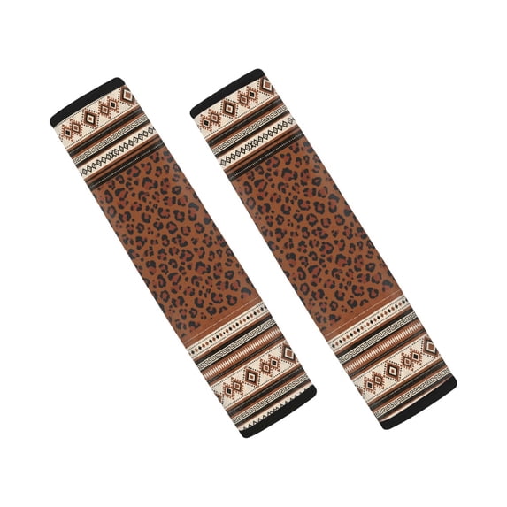 Chririnla Leopard Geometric Print Car Seat Belt Pads 2 Pack, Car Seat Belt Pads Covers Polyester Fabric Magic Tape Washable for SUV Truck Sedan