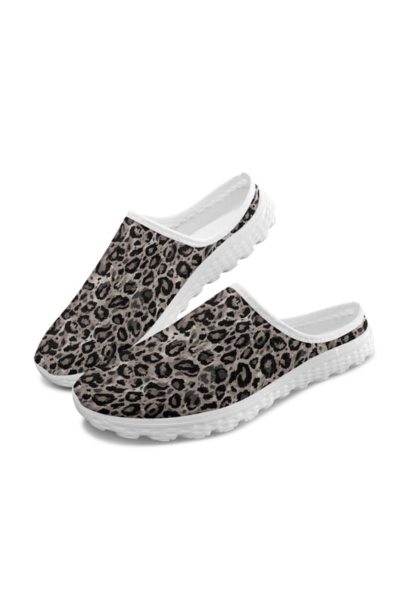 Leopard Print Breathable Mesh Slip On Clogs - Unisex Lightweight Summer Comfort Walking Shoes for Indoor Outdoor