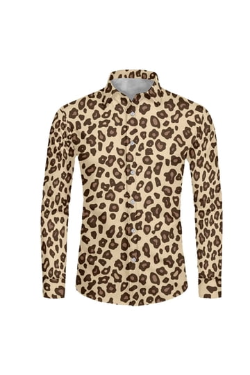 leopard mens dress shirt Leopard Men Button up Shirt, Brown Long Sleeve Cheetah Animal Print Buttoned Down Collar Male Guys Casual Dress Shirt Chest Pocket