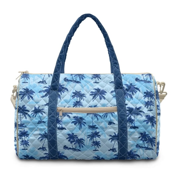 Chririnla Light Blue Palm Tree Pattern Quilted Luggage Bag with Separate Compartment & Smooth Zipper for Dad Universal Fit Travel Bag Soft Duffle