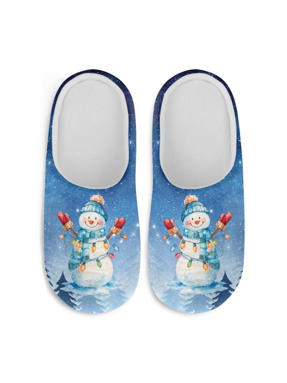 Lights Cute Snowman Kitchen Slippers Soft Plush Fuzzy Comfy Non Slip Indoor Outdoor House Shoes Warm Cozy Memory Foam Sole Lightweight Anti Skid