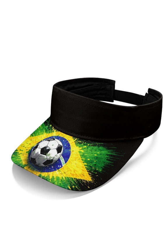 Lightweight Polyester Fabric Sport Cap for Running Tennis, UV Protection Breathable Adjustable Sun Visor Hat, Brazil Soccer Flag Pattern