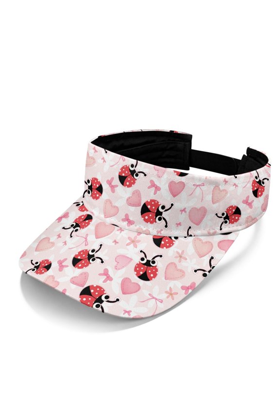Lightweight Sports Sun Visor Hat for Beach Golf, Polyester Fabric Comfortable Athletic Sun Visor, Ladybug Hearts Pattern