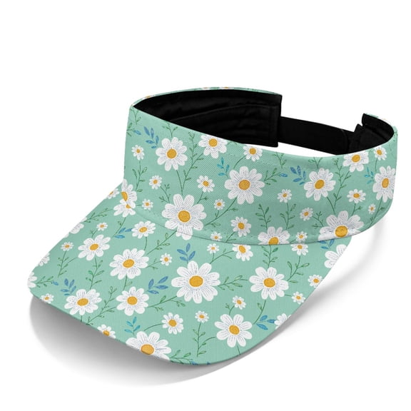 Chririnla Lightweight Sun Visor Hat for Running Golf Fishing, Polyester Fabric Adjustable Visor Cap, Daisy Floral Print