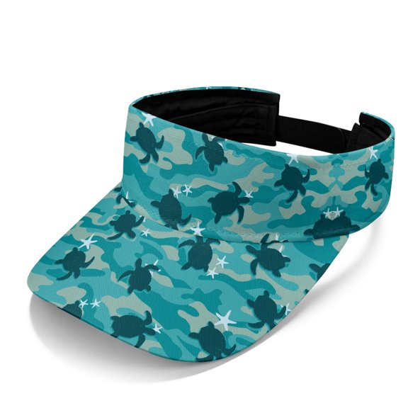 Chririnla Lightweight Sun Visor for Running Beach Outdoor Adventures, Polyester Fabric UV Protection Sport Cap, Sea Turtle Camo Pattern