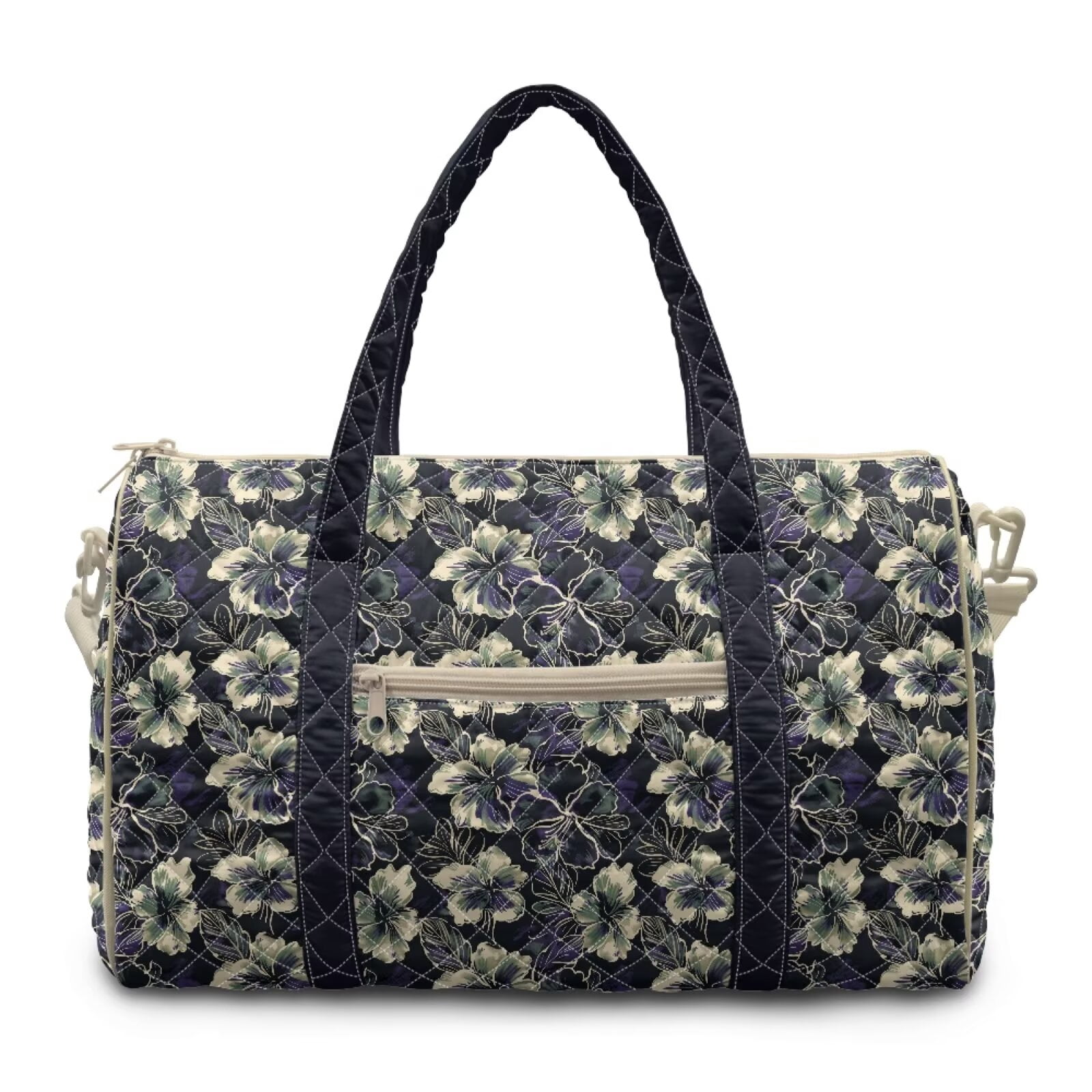 Chririnla Lightweight Travel Bags for Women Carry On Universal Fit Luggage with Quilted Fabric & Luggage Handle Strap Airplanes, Dark Hibiscus Print