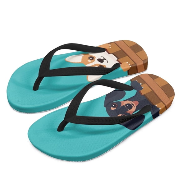 Chririnla Little Kid Girls Boys Beach Pool Flip Flops Dachshund&Corgi Print Sandals Chrer Shoes Size 13.5