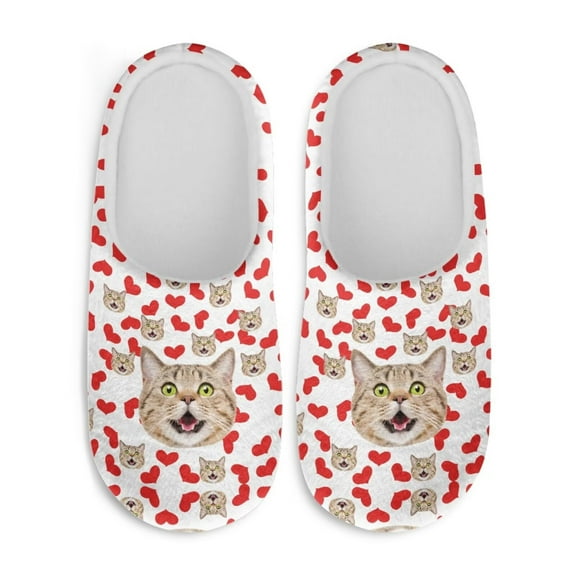 Chririnla Love Heart Funny Cat Head Bedroom Slippers Cozy Comfy Plush Fuzzy Warm Rubber Sole Easy Slip On Memory Foam Fur Lined Home Slippers