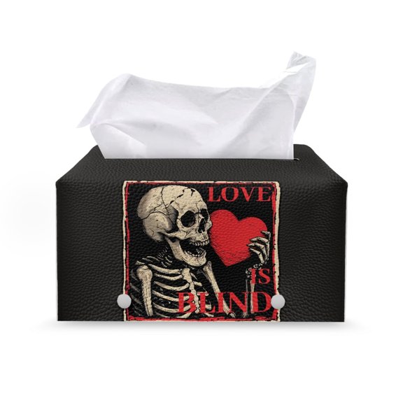 Chririnla Love Is Blind Rectangle Tissue Box Covers, Foldable Wear Resistant PU Leather Facial Tissue Holder for Office Desk Home