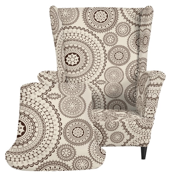 Chririnla Mandala Circular Print 2 Piece Single-Seat Wingback Armchair Covers, Non-slip Anti-Scratch Wingback Chair Cover Spandex Armchair Slipcovers for Living Room Bedroom