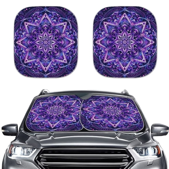Chririnla Mandala Flower Windshield Sun Shade for Car 2pcs Reflect UV and Heat Automotive Interior Sun Protection Blocks UV Rays Ideal for Summer Trips & Daily Park