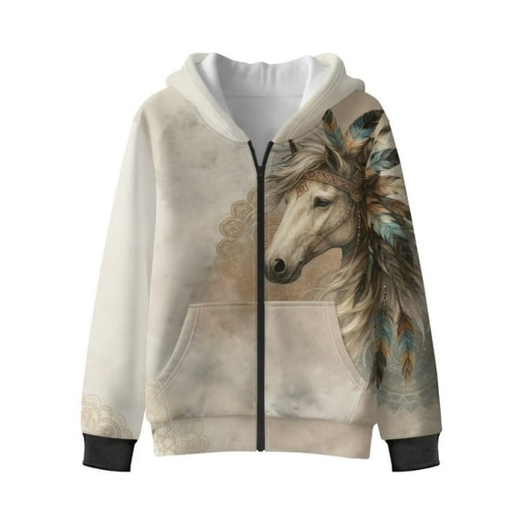 Chririnla Mandala Tribal Horse Fleece Hooded Sweatshirt for Boys and Youth - Soft Loose Jacket for Fall and Winter Casual girls Fleece Sweatshirts