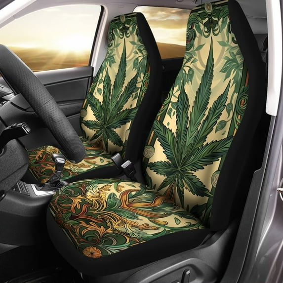 Chririnla Maple Leaf Boho Floral Print Car Seat Covers 2 Packs Front Seat Cover Durable Elastic Bucket Seat Protectors Universal for Cars Trucks SUV