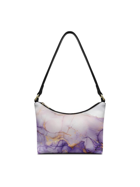 Marble Texture Pattern Travel Shoulder Bag, Zipper Closure Underarm Sling Bag for Women PU Leather Sturdy Shoulder Handbag for Work Shopping