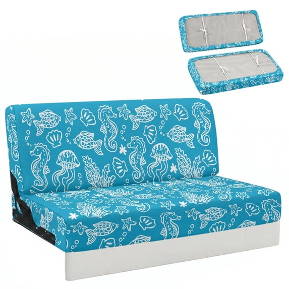 Chririnla Marine Pattern RV Jackknife Sofa Cover, 2 Piece Washable Slipcover Fit for Camper Travel Trailer Motorhome Furniture