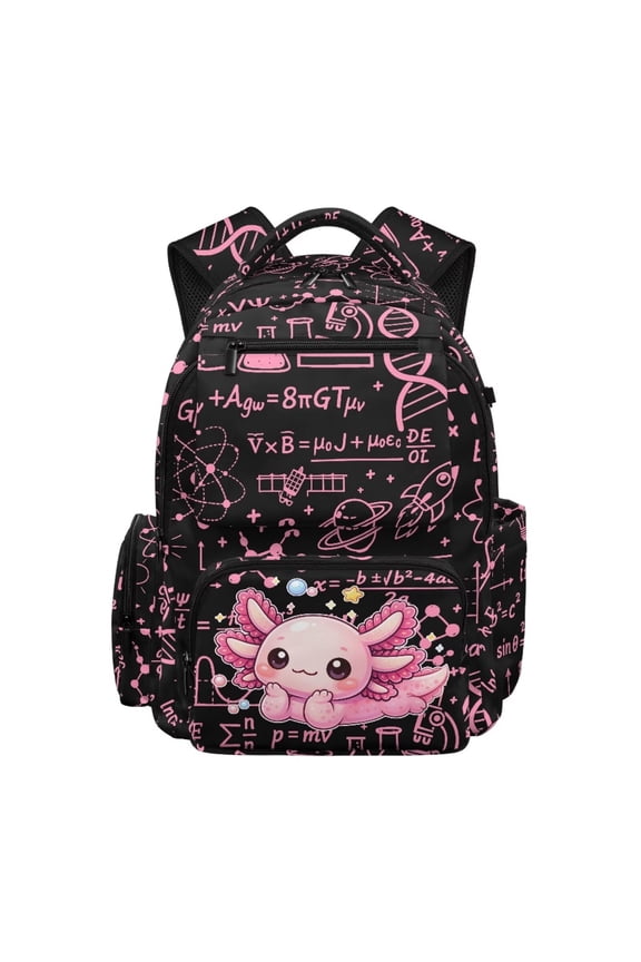 Math Axolotl Black Pink Backpack for Girls School Bag 17 Inch Bookbag with Multi Pocket Elementary Middle School Backpacks with Multi Pockets Travel Bag