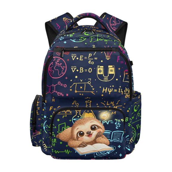 Chririnla Math Book Sloth Cartoon Girls School Backpack 10-12 Years Old 17 Inch Bookbags Casual Shoulder Rucksack School Bags for Elementary Middle School