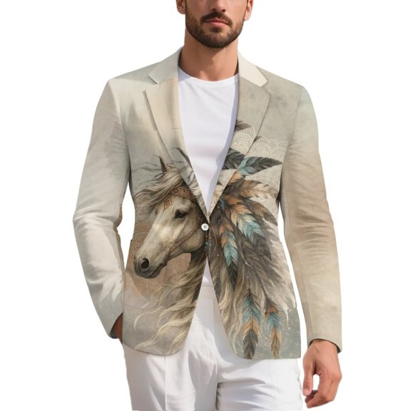 Chririnla Men's Horse Blazers Regular Fit One Button Sport Coat Suit Jacket Notched Lapel Sport Coat with Pockets Business Wedding Tuxedo Jackets