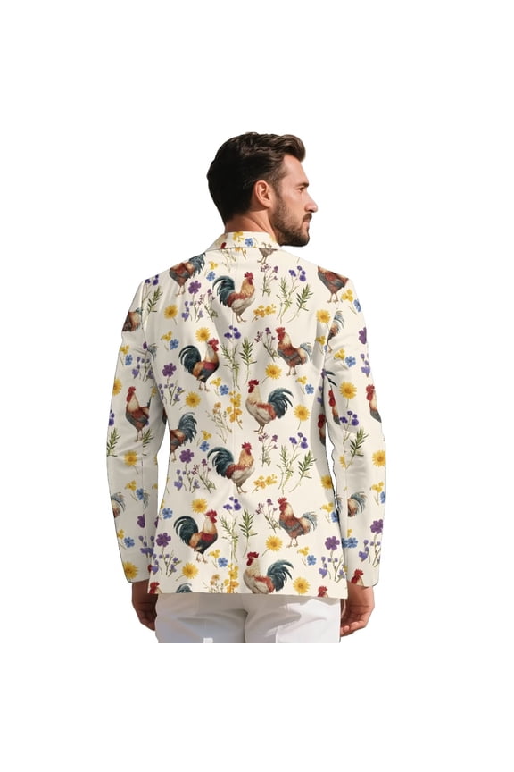 Men's Rooster Sport Coat 70s 80s Trendy Suit Jacket Casual Blazer One Button Sports Coats Turn-Down Collar Suit Jacket Blazer for Dinner,Prom,Party