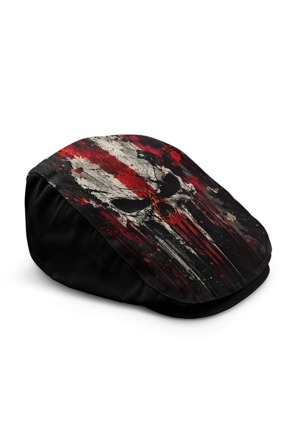 Men's Skull Cap Gothic Flat Ivy Hat Lightweight Newsboy Hat for Men Party Casual Vacation Cap UV Resistant