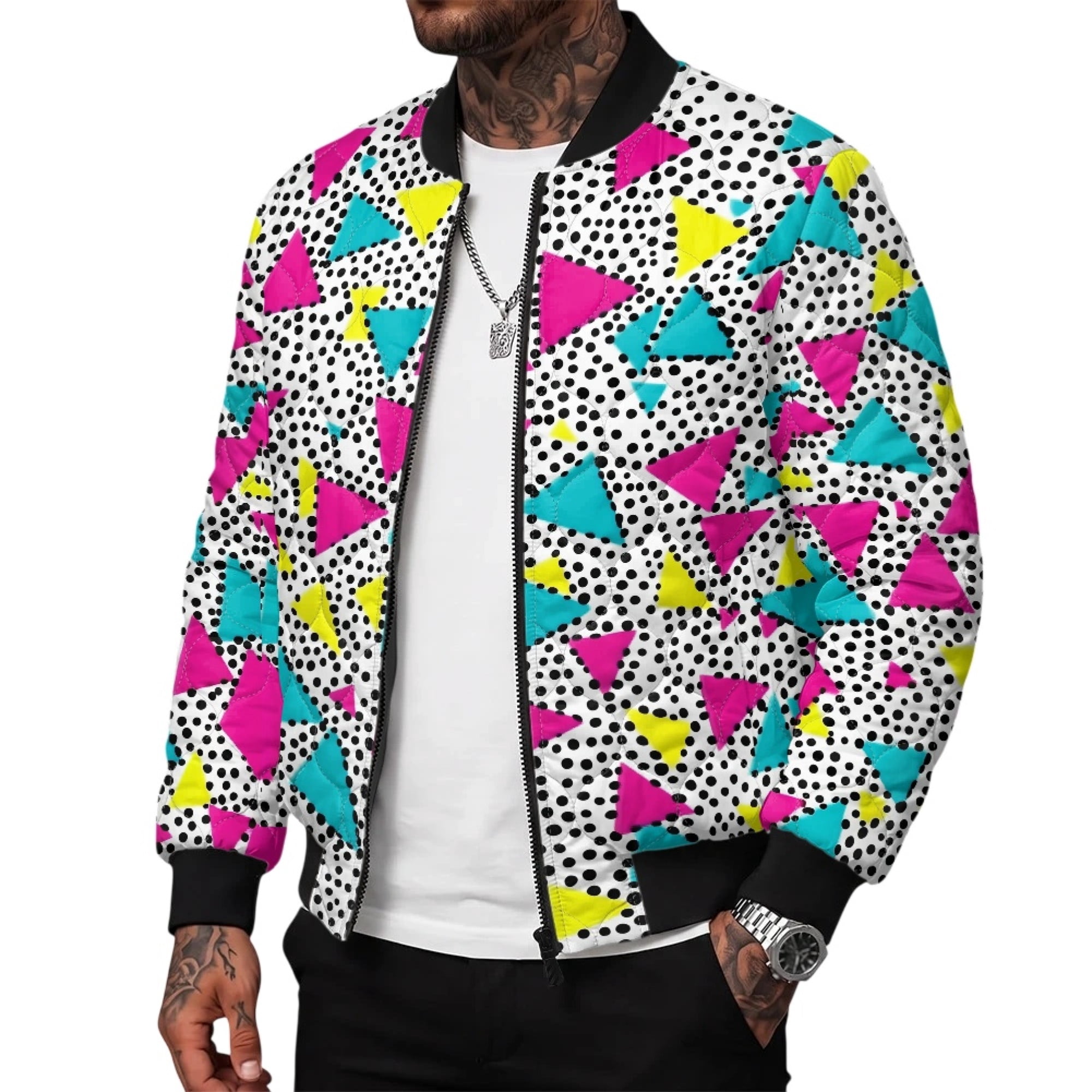 Doimond Triangle Chririnla Mens Diamond Quilted Bomber Jacket Triangle Polka Dots XL ...