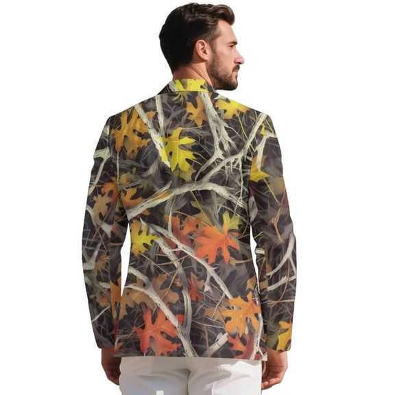 Chririnla Mens Hunting Blazers Business Casual Men Suit Sport Coat Camo Oak Leaves Print One Button Travel Blazer Lightweight Suit Jacket