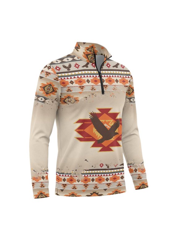 Mens Pullover 1/4 Zip Aztec Tribal Eagle Golf Shirt Long Sleeve