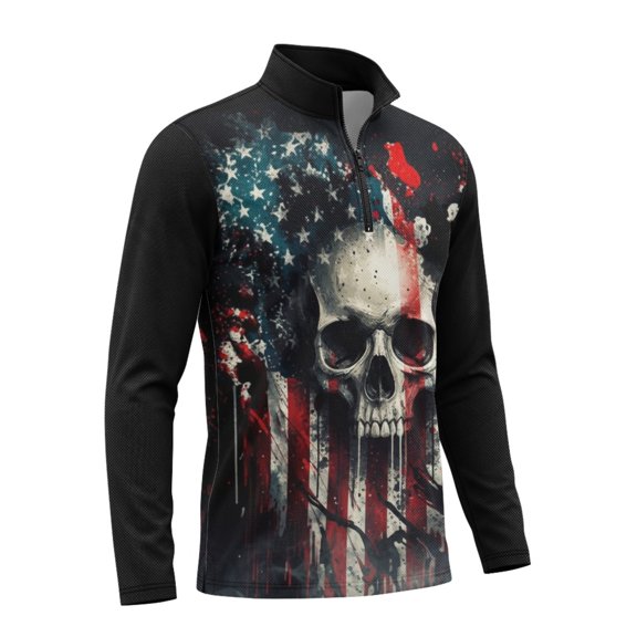 Chririnla Mens Quarter Zip Golf Shirts Long Sleeve Skull Print