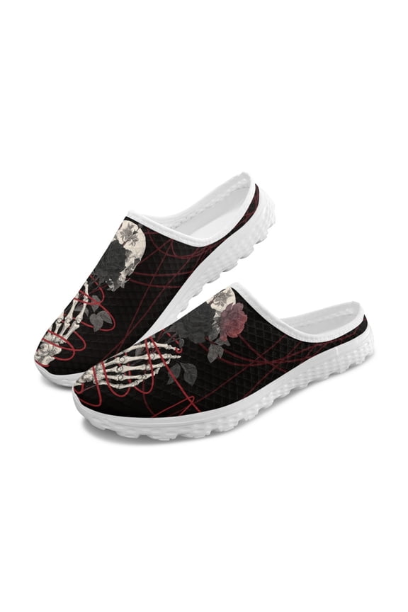 Mesh Mesh Slippers for Summer Quick Dry Breathable Lightweight Gothic Skeleton Hand and Roses