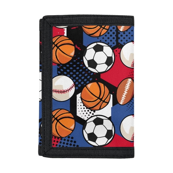Chririnla Mixed Sport Ball Trifold Card Wallet, Lightweight Polyester Foldable Toddler Wallet for Outdoor and Daily Travel Use