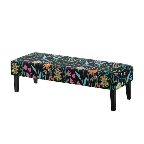 Chririnla Mixed Wildflower Pattern Washable Bench Covers, Full Elastic Wrap Polyester Spandex Fabric Bench Slipcover for Bedroom Dining Room