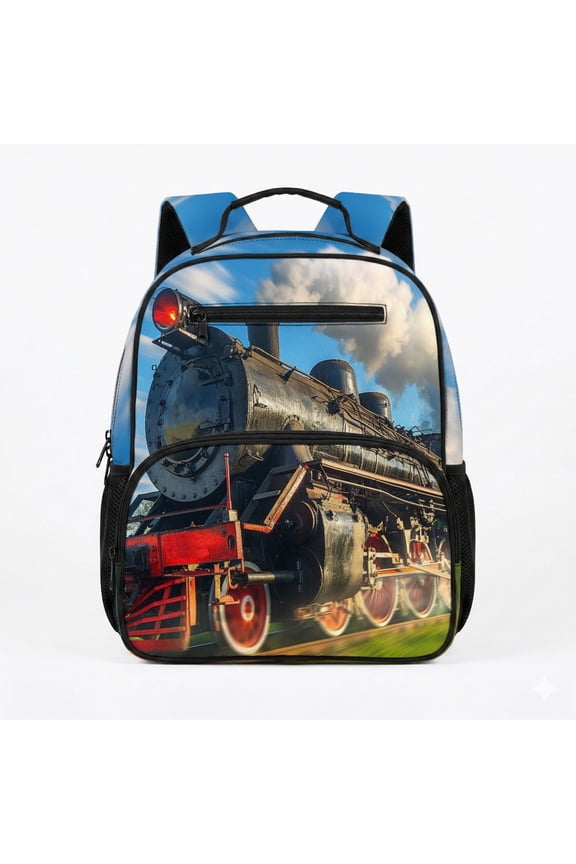 Multi-Pocket Design Preschool Backpack for Camping Daily Commute, Steam Train Reinforced Handle Preschool Toddler Backpack 13.5 Inch