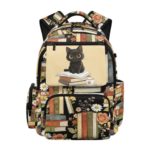 Chririnla Multi Pockets Bookbag for Elementary School, 600D Polyester Large Capacity Kids Backpacks, Vintage Book Floral Print