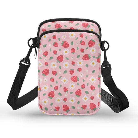 Chririnla Multi-Purpose Cell Phone Purse for Travel Shop, Polyester Casual Crossbody Bag, Strawberry Daisy