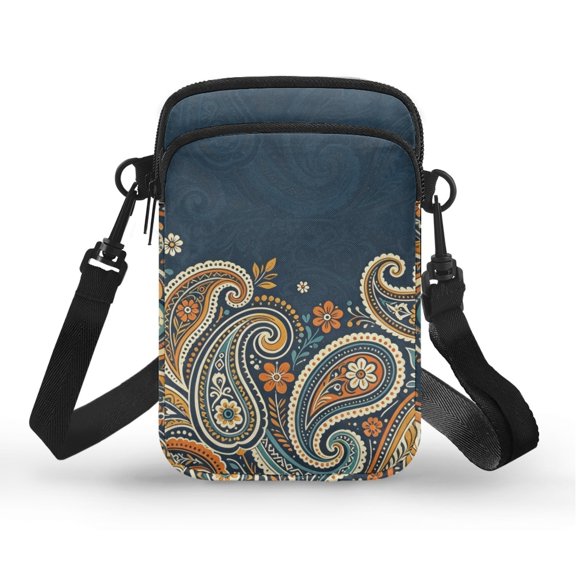 Chririnla Multi-Purpose Small Messenger Pouch for Work Travel, Polyester Casual Small Purse, Blue Paisley Print