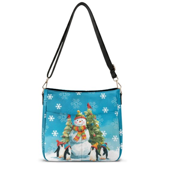 Chririnla Multi-pocket Satchel Purses for Daily Use Work, Adjustable Strap Multi Pocket Crossbody Purse, Christmas Snowman Print