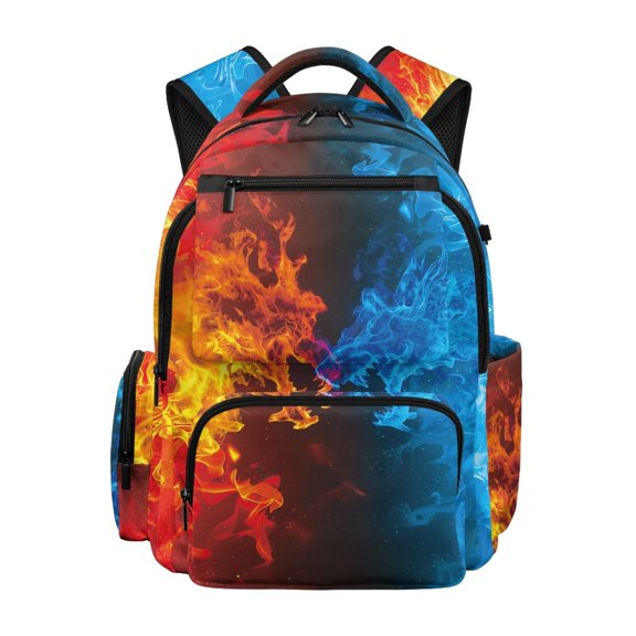 Chririnla Multiple Pockets Schoolbag for Back to School Daily Use, Polyester Waterproof Primary Students School Bookbag, Fire Wolf Design