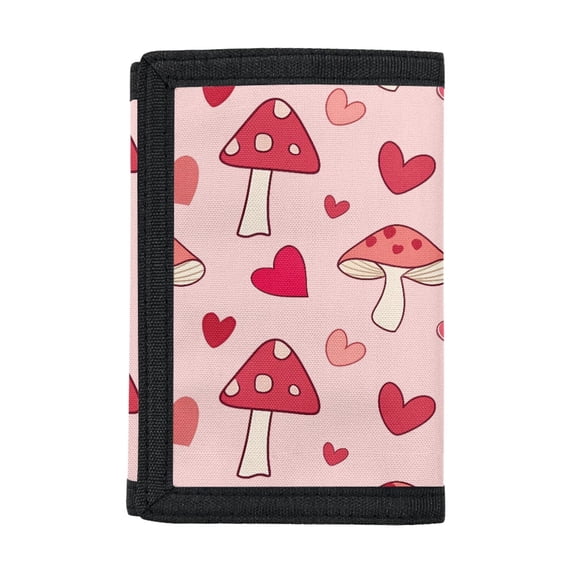 Chririnla Mushroom Heart Pattern Children's Wallet, Polyester Trifold Card Wallet for Travel, Slim Lightweight Kids Trifold Wallet