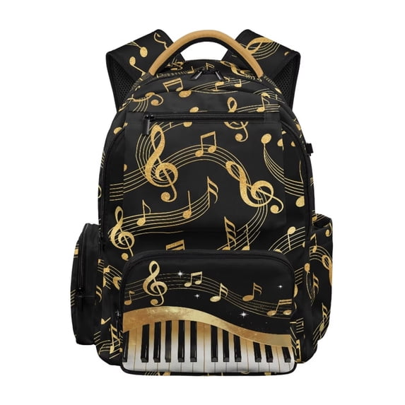 Chririnla Music Note-Gold Print 17 Inch School Bag for Girls Kids ...